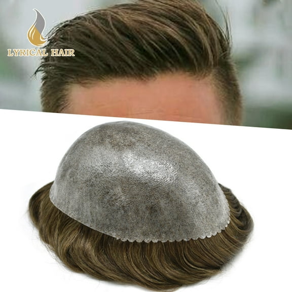 Lyrical Hair Toupee for Men Durable Full PU Mens Toupee Human Hair Replacement System Thin Skin Injected Hair System for Man