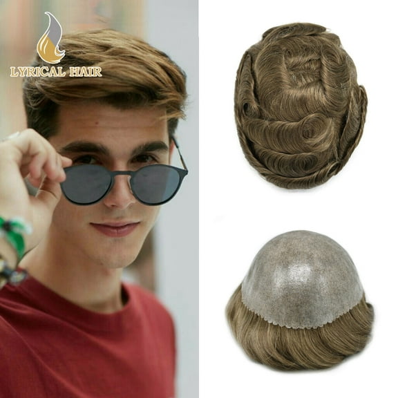 Lyrical Hair Toupee for Men Durable Full PU Mens Toupee Human Hair Replacement System Thin Skin Injected Hair System for Man