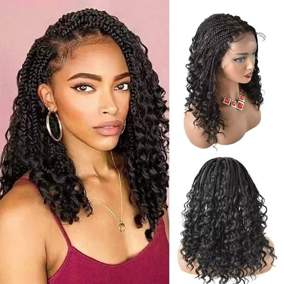 Lyricalhair Box Braided Wig for Black Women 18" Hand Braids Lace Front with Baby Hair Wigs Micro Twist Cornrow Braid Synthetic Hairpiece