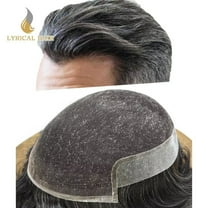 Lyricalhair French Lace Toupee for Men Hairpieces Mens Toupee Human Hair Replacement System Bleached Knots Lace with Poly Hair Wig Units 7"X9" #1B20 Off Black with 20% Gray