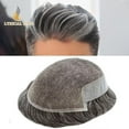 thumbnail image 1 of Lyricalhair French Lace Toupee for Men Hairpieces Mens Toupee Human Hair Replacement System Bleached Knots Lace with Poly Hair Wig Units 7"X9" #1B60 Off Black with 60% Gray, 1 of 5