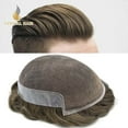 thumbnail image 1 of Lyricalhair French Lace Toupee for Men Hairpieces Mens Toupee Human Hair Replacement System Bleached Knots Lace with Poly Hair Wig Units 7"X9" #6 Light Brown, 1 of 6