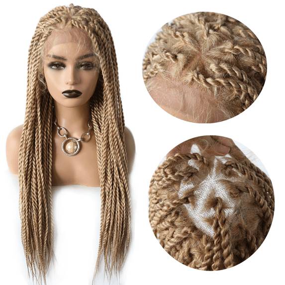 Lyricalhair Lace Front Box Braided Wig for Black Women Hand Braids Baby Hair front Natural Hairline Micro Twist Braid Wigs Synthetic Hairpiece