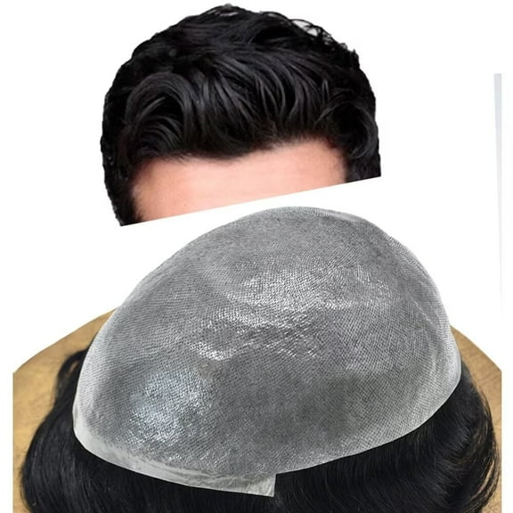 Lyricalhair Toupee For Men 0.04mm Ultra Thin Skin Mens Toupee Indian Human Hair Replacement System Invisible PU V-Looped Hair Wig Units Black Brown Blonde Gray Hairpiece #1B Off Black