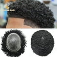 thumbnail image 1 of Lyricalhair Toupee for Men 10MM Kinky Curly Hairpieces for Man Brazilian Human Hair Replacement System Durable PU Hair Units for African American Mens Wig Male Hair Prosthesis #1B Off Black, 1 of 7