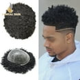 thumbnail image 1 of Lyricalhair Toupee for Men 10MM Kinky Curly Hairpieces for Man Brazilian Human Hair Replacement System Full PU Hair Units for African American Mens Wig Male Hair Prosthesis #1 Jet Black, 1 of 7
