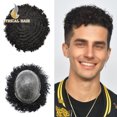 thumbnail image 1 of Lyricalhair Toupee for Men 12MM Kinky Curly Hairpieces for Man Brazilian Human Hair Replacement System Full PU Hair Units for African American Mens Wig Male Hair Prosthesis #1B Off Black, 1 of 5