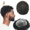 thumbnail image 1 of Lyricalhair Toupee for Men 6MM Kinky Curly Hairpieces for Man Brazilian Human Hair Replacement System Full PU Hair Units for African American Mens Wig Male Hair Prosthesis #1 Jet Black, 1 of 6