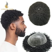 Lyricalhair Toupee for Men 6MM Kinky Curly Hairpieces for Man Brazilian Human Hair Replacement System Full PU Hair Units for African American Mens Wig Male Hair Prosthesis #1 Jet Black