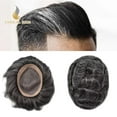 thumbnail image 1 of Lyricalhair Toupee for Men Fine Mono Mens Toupee Hairpieces Human Hair Replacement Systems Poly Coating around Man Hair Units 6"X9" #1B20 1B# OFF BLACK WITH 20% SYNTHETIC GREY, 1 of 1