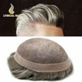 thumbnail image 1 of Lyricalhair Toupee for Men Fine Mono Mens Toupee Hairpieces Human Hair Replacement Systems Poly Coating around Man Hair Units 6"X9" #550 5# MEDIUM LIGHT BROWN WITH 50% SYNTHETIC GREY, 1 of 1