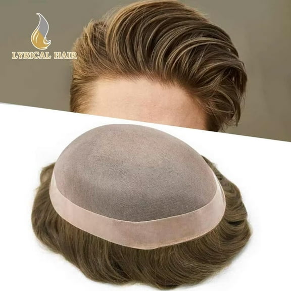 Lyricalhair Toupee for Men Fine Mono Mens Toupee Hairpieces Human Hair Replacement Systems Poly Coating around Man Hair Units 8"X10" 20# LIGHT ASH BLONDE