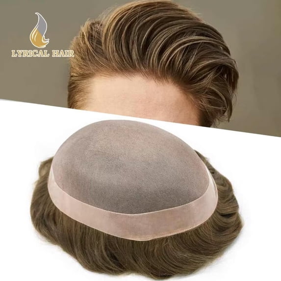 Lyricalhair Toupee for Men Fine Mono Mens Toupee Hairpieces Human Hair Replacement Systems Poly Coating around Man Hair Units 8"X10" 20# LIGHT ASH BLONDE