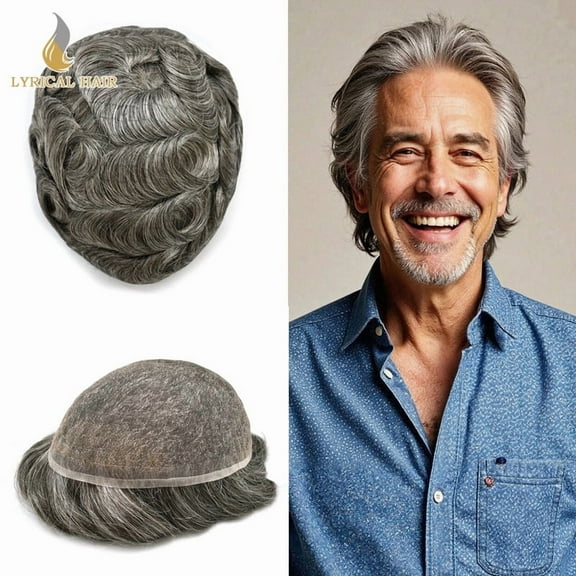 Lyricalhair Toupee for Men Full Lace Hairpieces Human Hair Replacement System 8"X10" Transparent Lace Mens Toupee Human Hair Units for Man Bleached Knots Male Hair Prosthesis