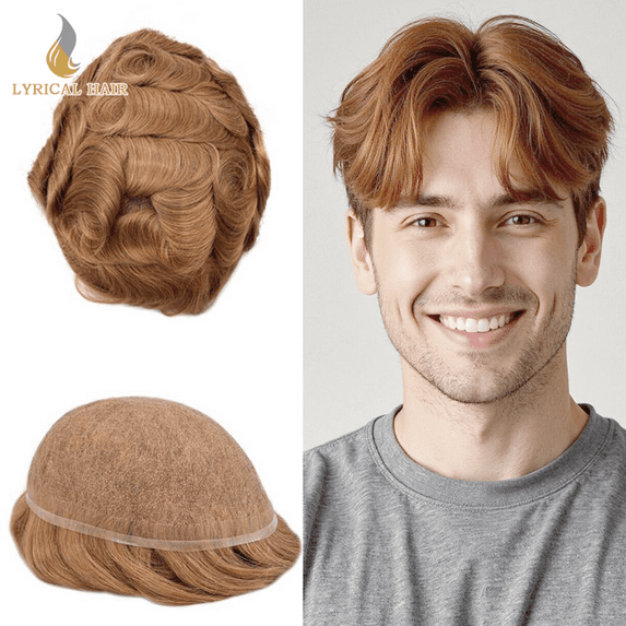 Lyrical Hair Toupee for Men Full Lace Hairpieces Human Hair Replacement System 8"X10" Transparent Lace Mens Toupee Human Hair Units for Man Bleached Knots Male Hair Prosthesis #20R