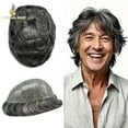 thumbnail image 1 of Lyricalhair Toupee for Men Durable Full PU Mens Toupee Human Hair Replacement System Black Brown Blonde Gray Hairpiece #1B50 Off Black with 50% Gray, 1 of 7