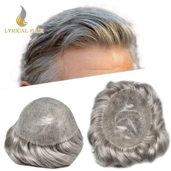 Lyricalhair Toupee for Men Durable Full PU Mens Toupee Human Hair Replacement System Black Brown Blonde Gray Hairpiece #60RY