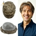 thumbnail image 1 of Lyricalhair Toupee for Men Durable Full PU Mens Toupee Human Hair Replacement System Black Brown Blonde Gray Hairpiece #630 Light Brown with 30% Gray, 1 of 7