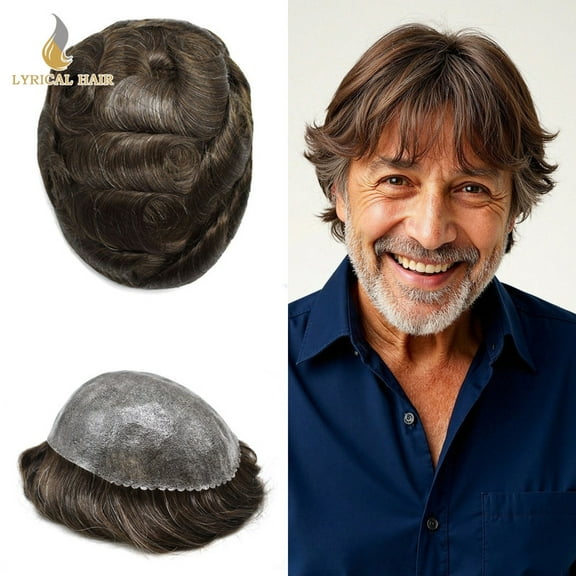 Lyricalhair Toupee for Men Durable Full PU Mens Toupee Human Hair Replacement System Black Brown Blonde Gray Hairpiece