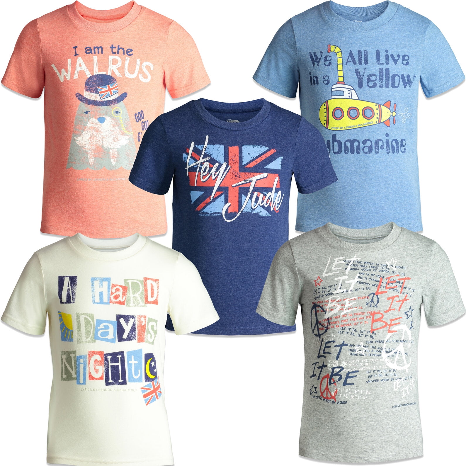 Lyrics by Lennon and McCartney 5 Pack Pullover T-Shirts Infant to