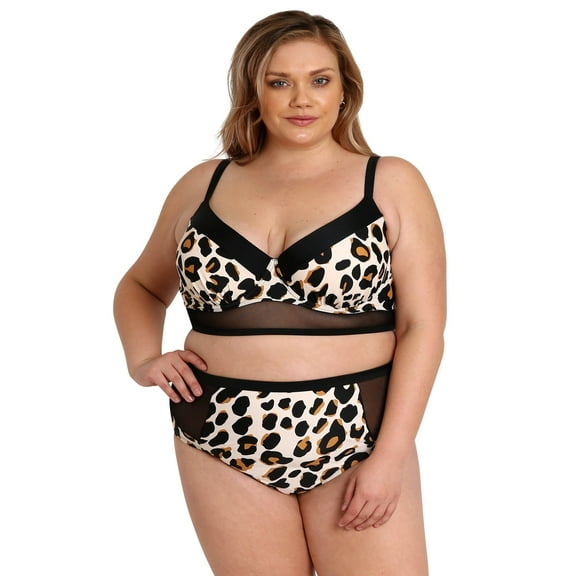 Lysa Plus Extended Sizes Mimi Cheetah Mesh 2 Piece Swimsuit Set 0X 1X 2X 3X