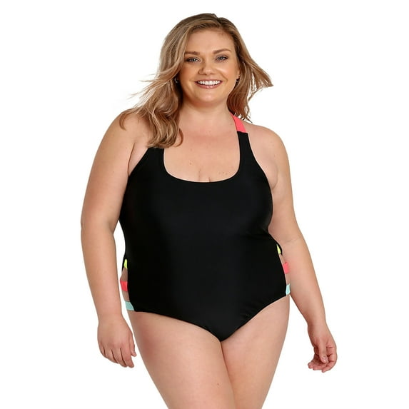 Lysa Women's Plus Size Caddy Scoop Neck Color-Block One Piece Swimsuit 0X 1X 2X 3X