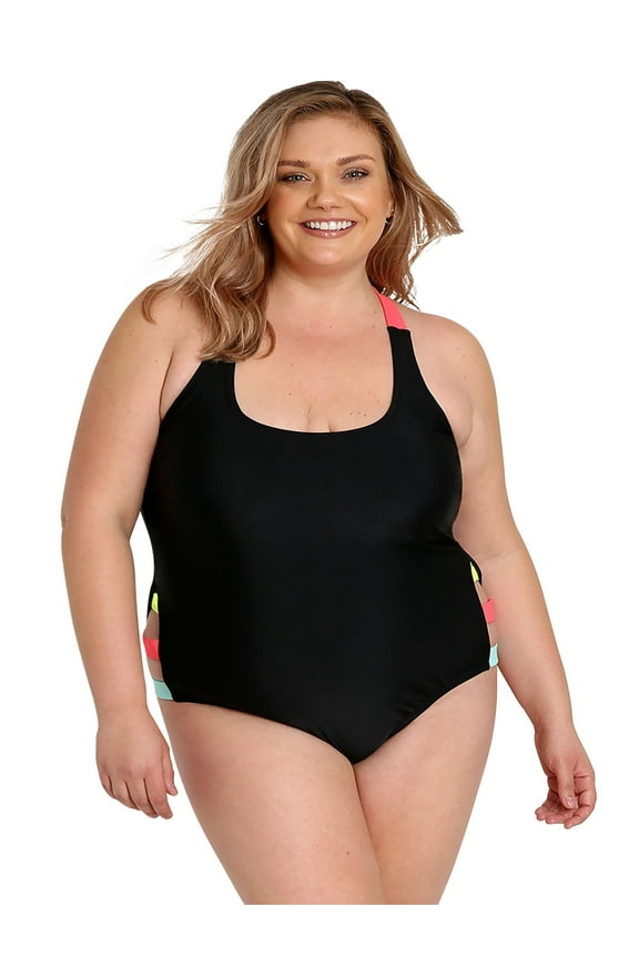 Women's Plus Size Caddy Scoop Neck Color-Block One Piece Swimsuit 0X 1X 2X 3X