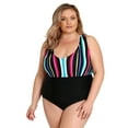 thumbnail image 1 of Lysa Women's Plus Size Paris Vertical Stripe One Piece Swimsuit 0X 1X 2X 3X, 1 of 2