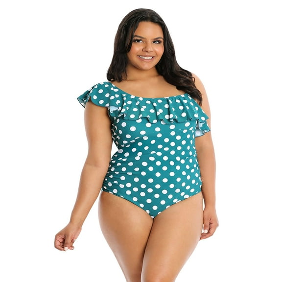 Lysa Women's Plus Size Raya Ruffle Single Shoulder One Piece Swimsuit 0X 1X 2X 3X