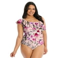 thumbnail image 1 of Lysa Women's Plus Size Raya Ruffle Single Shoulder One Piece Swimsuit 0X 1X 2X 3X, 1 of 2