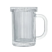 Lysenn Clear Glass Coffee Mug - Classic Vertical Stripes Tea Mug - Elegant Coffee Cup with Glass Lid for Latte, Espresso - Lovely Gift for Christmas, Anniversary and Birthday - 11 oz