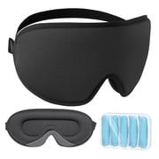 LYSIAN 3D Sleep Eye Mask, Cooling Blackout Blindfold with Contoured Cups and 5 Pairs of Foam Earplugs, Black