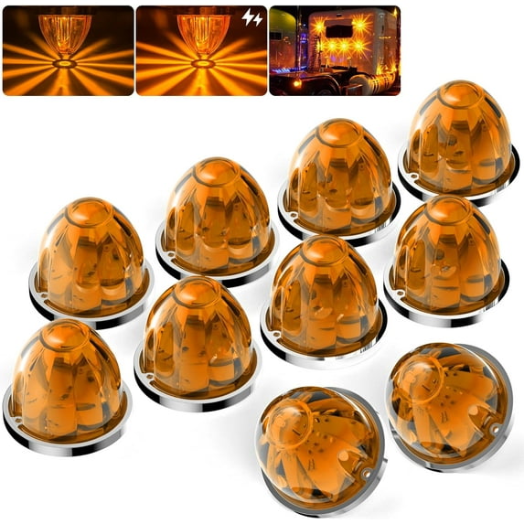 Lysliv 2Pcs White Watermelon LED Strobe+Constant Marker Lights Dual Function Watermelon-shaped Side Marker Clearance Tail Top Cap Roof Lights for Trailer Truck Semi-trailer Heavy-duty Truck Bus Van