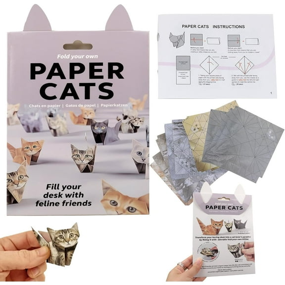 Lysliv DIY Paper Cats - 50 Sheets DIY Origami Paper to Fold Cute Cat Figures, Fun Craft Activity for Adults & Kids, Desk Decoration & Gift for Cat Lovers (3p'c's, 50pcs)