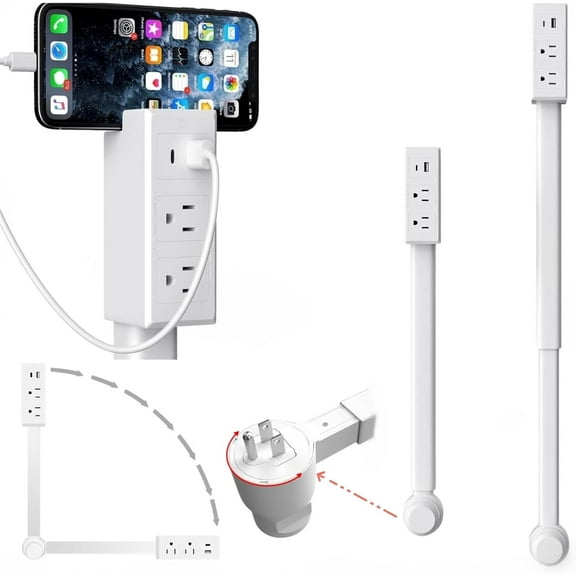 Lysliv Electrical Outlet Extender Stick - Power Socket Expander,Extendable Outlet for Hard to Reach Places,Features USB-A,USB-C,2 AC Outlets,Rotates 180°,Use Behind Couches,Nightstands,Desks,More