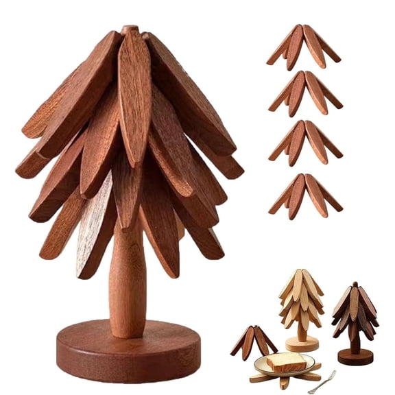 Lysliv Wooden Tree Trivets for Hot Dishes, Christmas Tree Shape Trivet Set of 4 for Hot Pot Pans, Wood Coasters for Bowls Teapots Drinks Plates, Home Table Decor