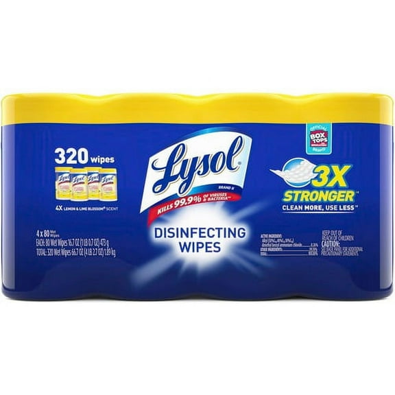 Lysol 4-pack Disinfecting Wipes - Wipe - Lemon Lime ScentCanister - 320 / Pack - White | Bundle of 2 Packs