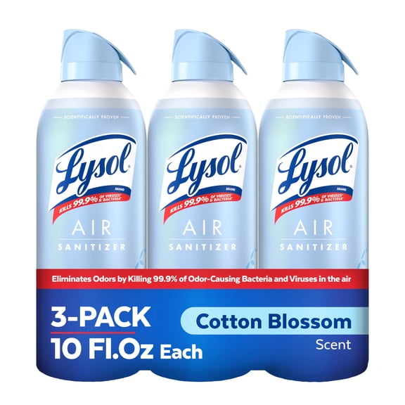 Lysol Air Sanitizer Spray with Bacterial Odor Eliminator for Home & Office, Sanitizing Air Spray, Air Freshener Alternative, Cotton Blossom Scent, 10 oz (Pack of 3)