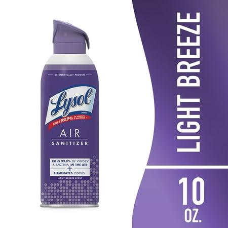 Lysol Air Sanitizer Spray for Air Sanitization and Bacterial Odor Elimination, Air Freshener Alternative, Light Breeze Scent, 10 oz