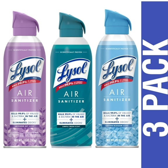 Lysol Air Sanitizer Spray, For Air Sanitization and Odor Elimination, Simple Fresh, Lavender, Cotton Blossom 10 Fl. Oz (Pack of 3)