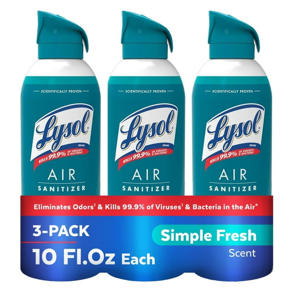 Lysol Air Sanitizer Spray + Odor Eliminator for Home & Office, Sanitizing Air Spray, Simple Fresh Scent, 10 oz (Pack of 3)