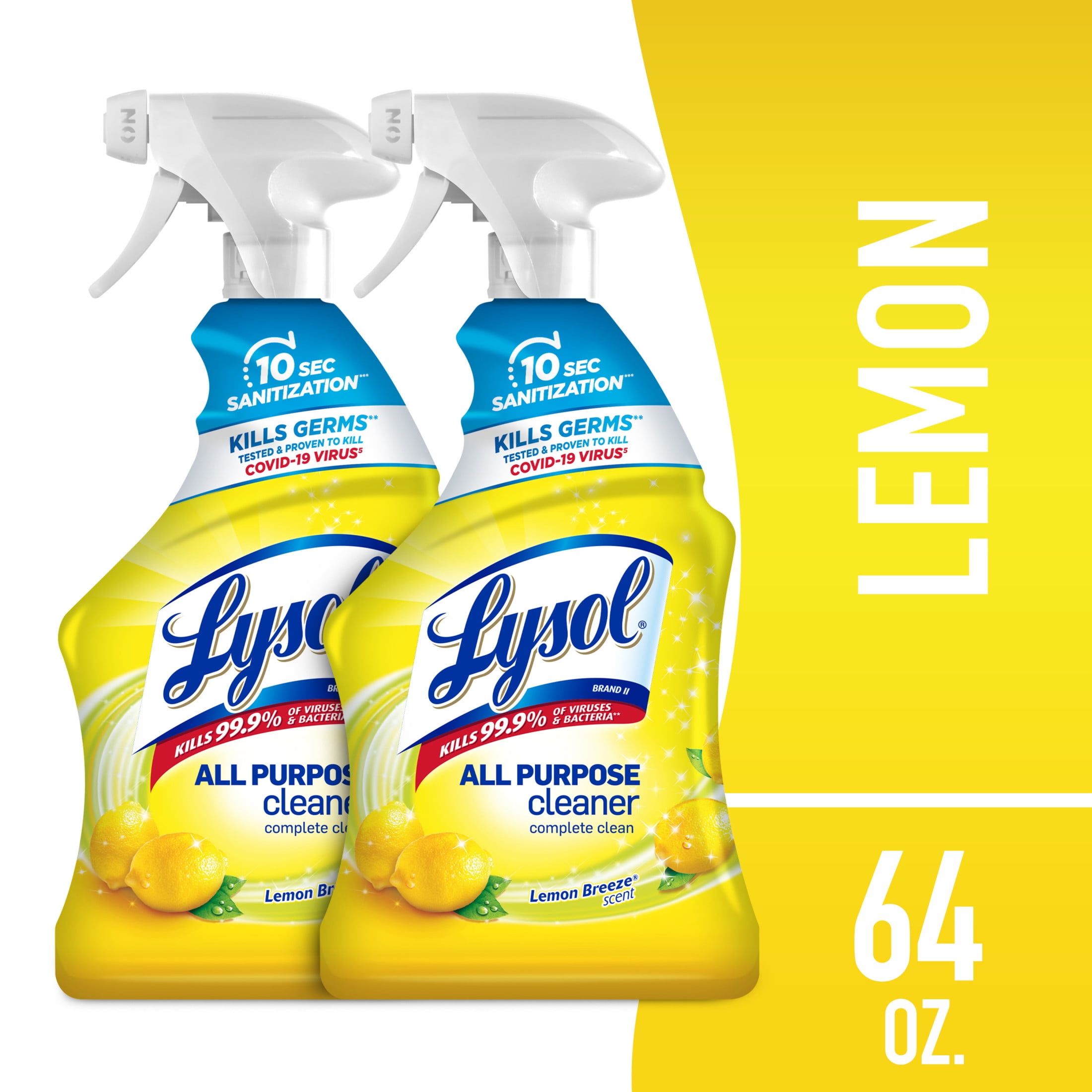 Lysol, All Purpose Cleaner, Spraying Bottles, Lemon Breeze Scent, 64Oz, Complete Clean,(2 pack)