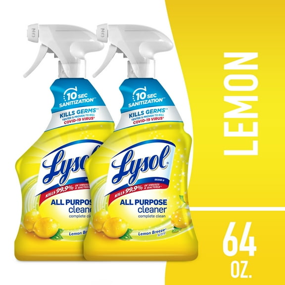 Lysol All Purpose Spray Cleaner for Sanitizing and Disinfecting, Lemon, 32 oz, 2 pack
