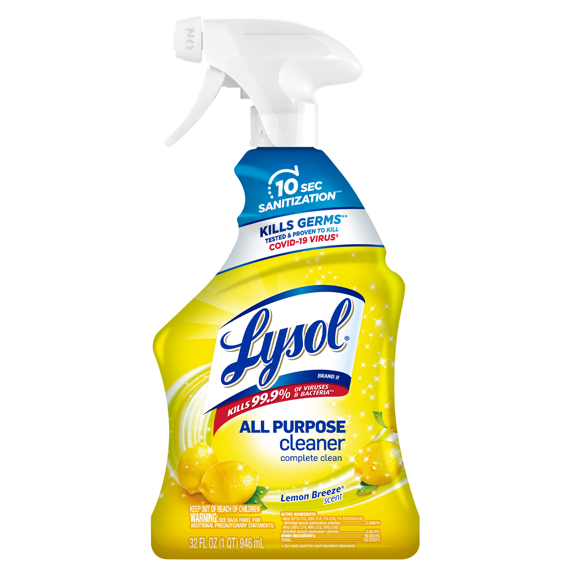 Lysol All-Purpose Cleaner, Sanitizing and Disinfecting Spray, To Clean and Deodorize, Lemon Breeze Scent, 32oz - image 1 of 6