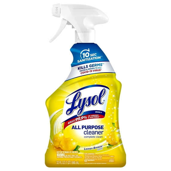 Lysol All-Purpose Cleaner, Sanitizing and Disinfecting Spray, To Clean and Deodorize, Lemon Breeze Scent, 32oz