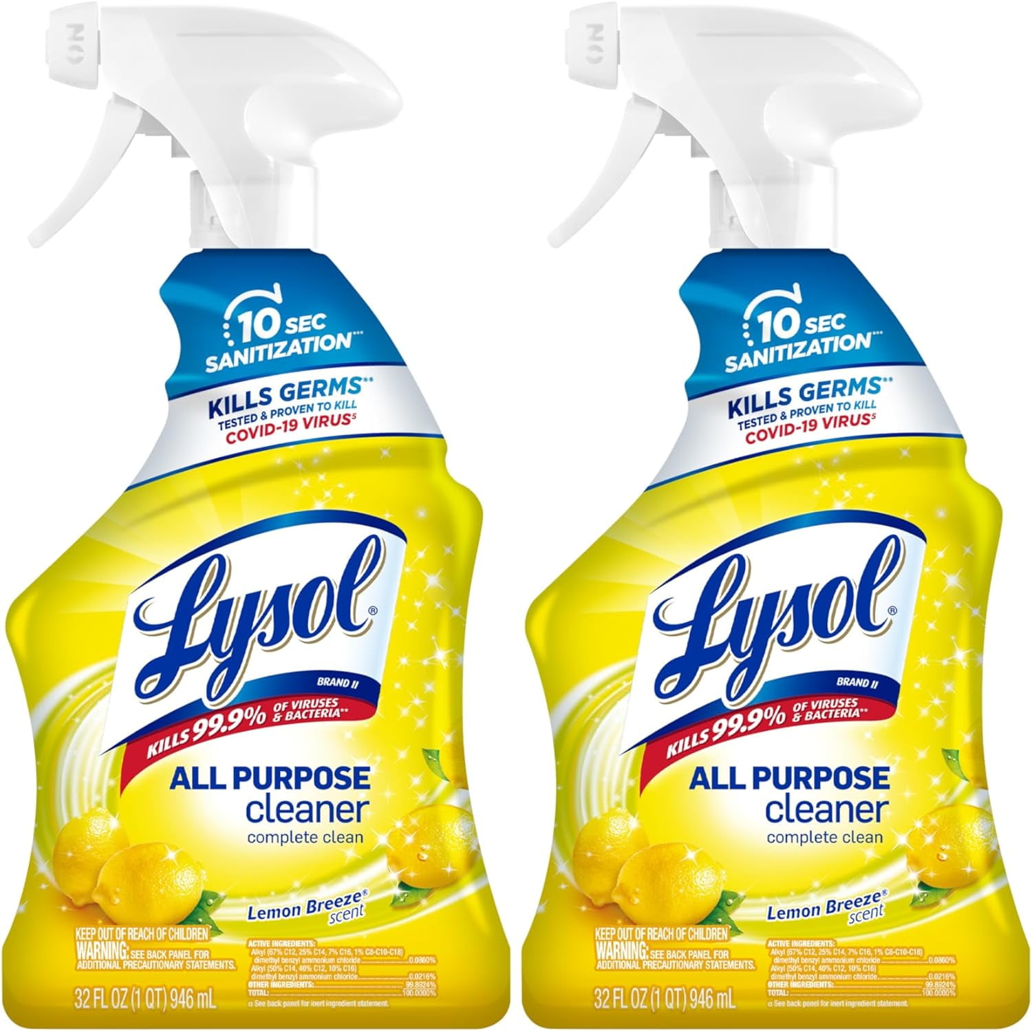 Lysol All Purpose Cleaner Spray, Lemon Breeze, 64oz(2X32oz), Tested