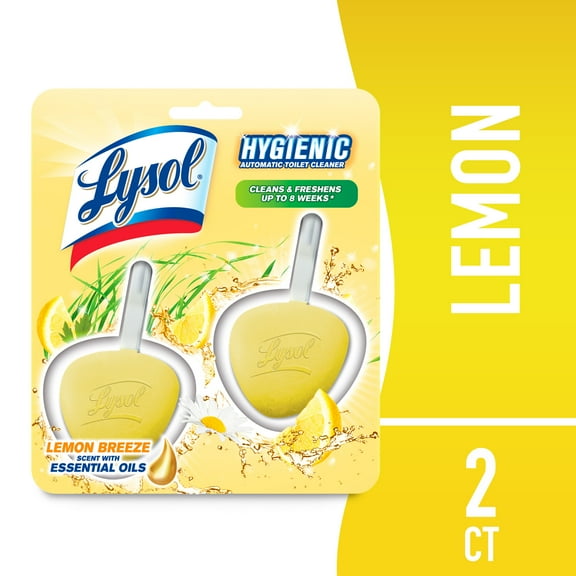 Lysol Automatic In-The-Bowl Toilet Cleaner, Cleans and Freshens Toilet Bowl, Lemon Breeze Scent, 2 count