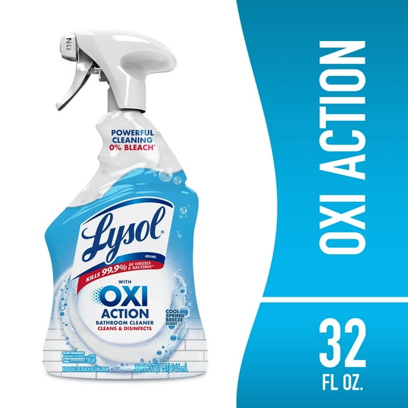 Lysol Bathroom Cleaner OXI Action Spray, Cleaning, Sanitizing, & Disinfecting Spray with Hydrogen Peroxide, Bleach Free, Cool Spring Breeze Scent, 32 fl oz