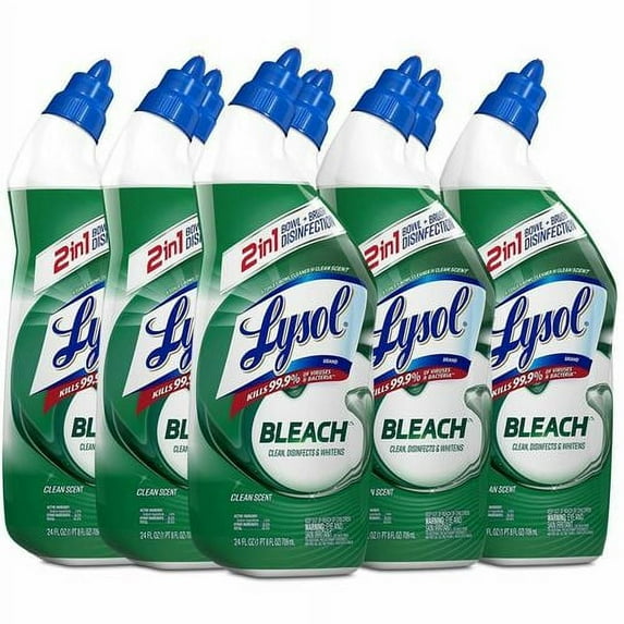 Lysol Bleach Toilet Bowl Cleaner - 24 fl oz (0.8 quart) - Bottle - 9 / Carton - Blue | Bundle of 5 Cartons
