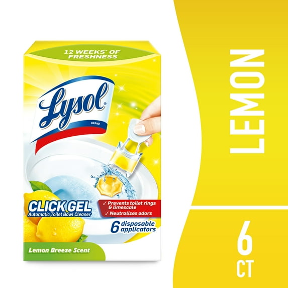 Lysol Automatic Toilet Bowl Cleaner Click Gels, Lemon Breeze, 6 Count